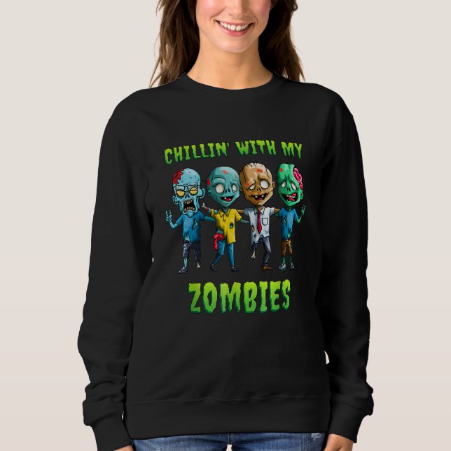 Sudadera Niños Chillin Con Mis Zombies Halloween Zombie (Anverso)