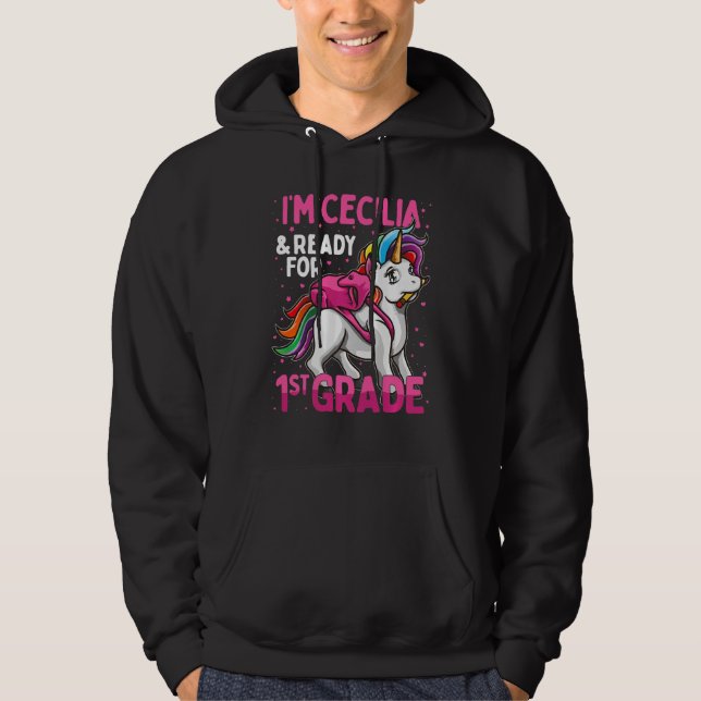 Sudadera Niños de primer grado Unicornio Soy Cecilia y esto (Anverso)