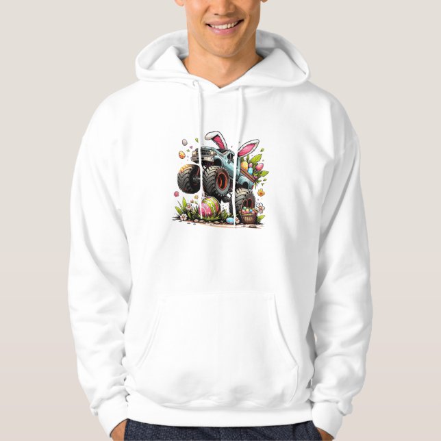 Sudadera Niños Feliz Día de Pascua Conejo Camión Monstruo H (Anverso)