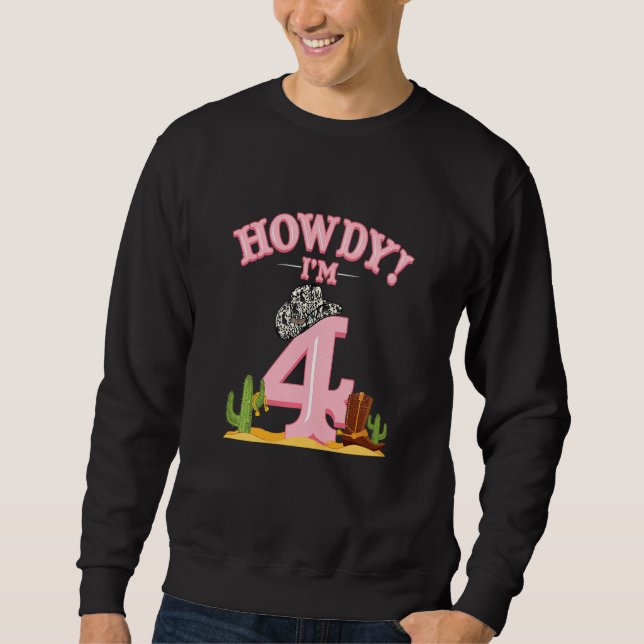 Sudadera Niños Howdy Cowgirl Cuarto Cumpleaños País Occiden (Anverso)