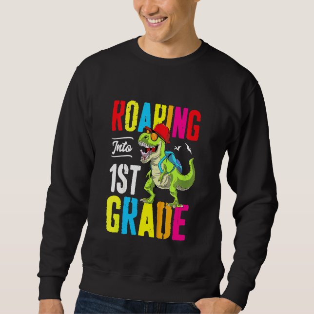 Sudadera Niños lanzando mochila de dinosaurio de primer gra (Anverso)