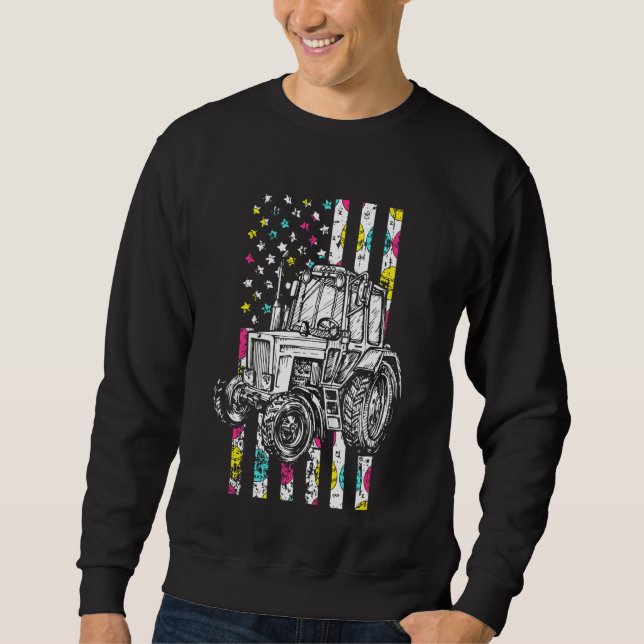 Sudadera Niños Tractor Bandera Estadounidense Día de Pascua (Anverso)