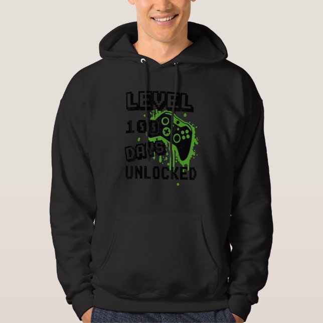 Sudadera Nivel 100 Días de escuela sin bloqueo Retro 8 bit  (Anverso)