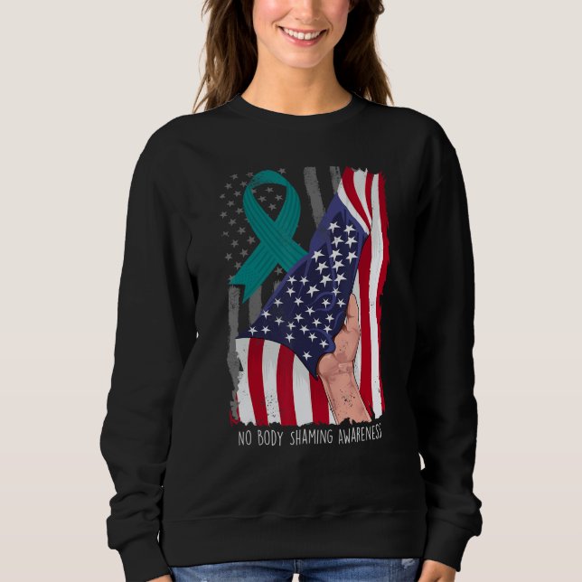 Sudadera No Body Shaming Shirt Awareness American Flag Teal (Anverso)