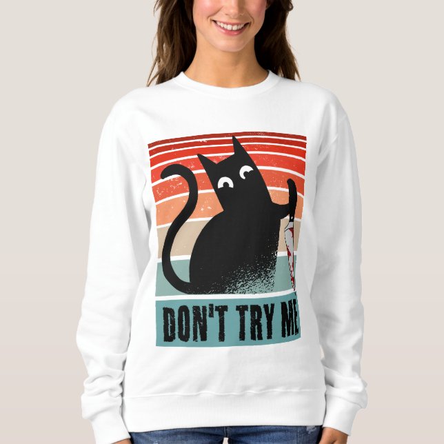 Sudadera No me intentes, Moody Cat con invitación a cuchill (Anverso)