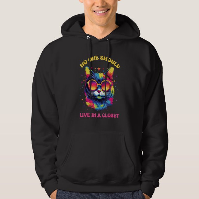 Sudadera No One Should Live In A Closet LGBTQ Gay Pride Cat (Anverso)