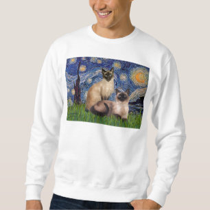 Sudadera Noche estrellada - Dos gatos siameses (Punto de ch