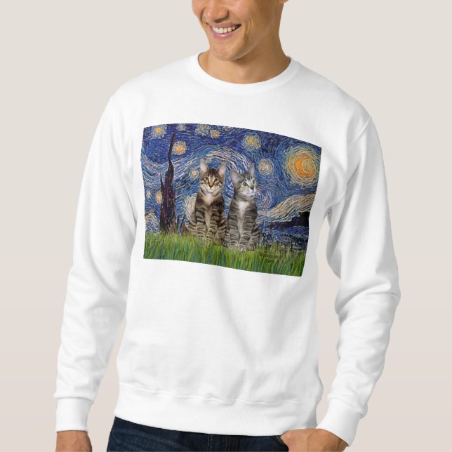 Sudadera Noche estrellada - Dos gatos tigres atigrados (Anverso)
