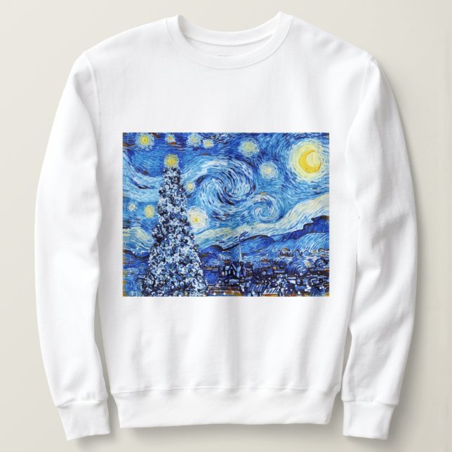 Sudadera Noche Van Gogh Starry - Árbol blanco de Navidad (Anverso del diseño)
