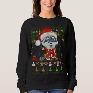 Sudadera Nochebuena divertida ilumina Santa Raccoon con un