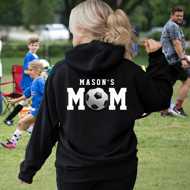Sudadera Nombra madre de fútbol madre hijo padre negro (Soccer Mom Kid's Name Parent Black Hoodie
)
