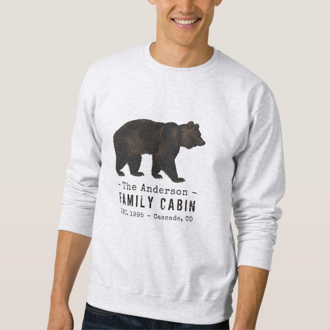 Sudadera Nombre de familia Cabina Oso Rústico Marrón Negro (Anverso)