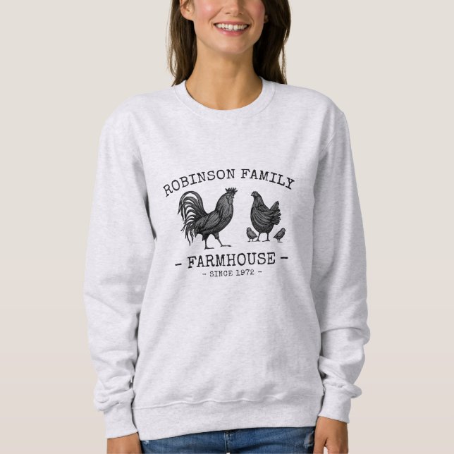 Sudadera Nombre de familia Farmhouse Hen Chicks Rooster (Anverso)