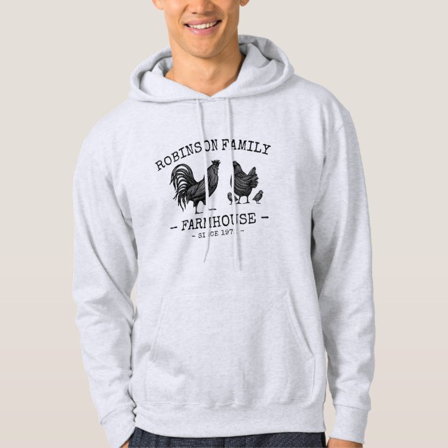 Sudadera Nombre de familia Farmhouse Hen Chicks Rooster (Anverso)