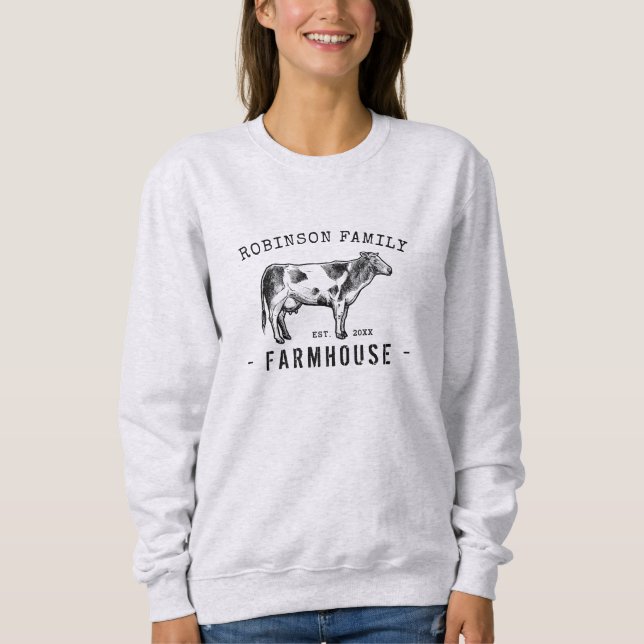 Sudadera Nombre de familia Farmhouse Rústico Leche Vaca (Anverso)