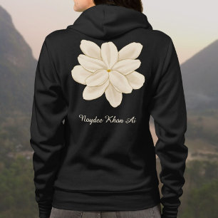 Sudadera Nombre de flor blanca de jazmín delante y detrás