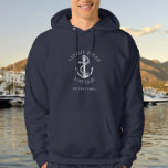 Sudadera Nombre del barco de anclaje náutico personalizado<br><div class="desc">Diseño náutico con ancla,  personalizado con el nombre del capitán,  nombre del barco y ubicación. Diseñado por Thisisnotme©</div>