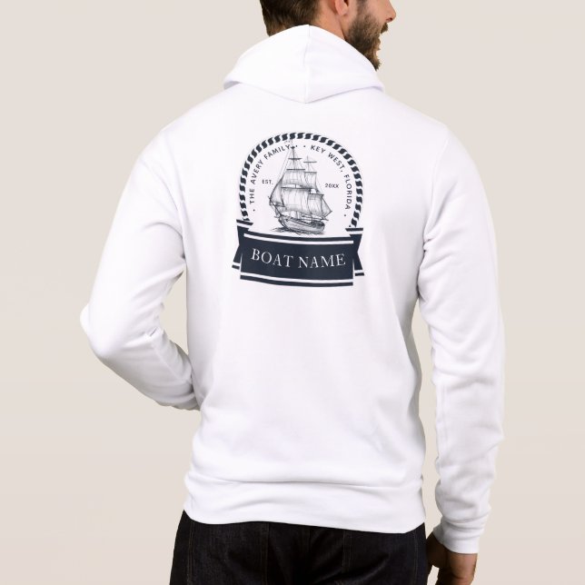 Sudadera Nombre del barco náutico azul de la Marina moderna (Reverso)