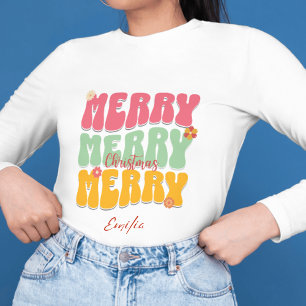Sudadera Nombre del Boho de Navidad Retro Groovy Pink Merry