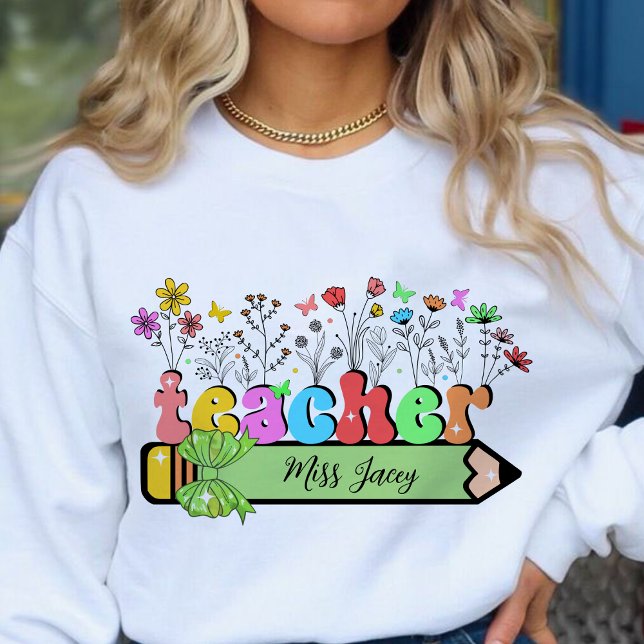 Sudadera Nombre del profesor de Flor silvestre Personalizad (Wildflower Teacher Name, Custom Teacher name, Personalized Teacher, Gift for Teacher sweatshirt)
