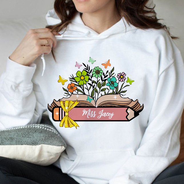 Sudadera Nombre del profesor de Flor silvestre, profesor pe (Wildflower Teacher Name, Custom Teacher, Personalized Teacher, Gift for Teacher, Cute Teacher hoodie)