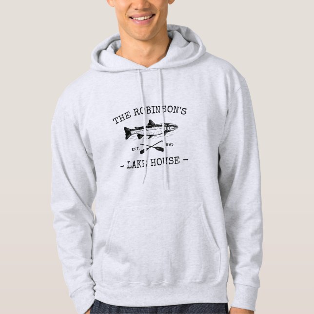 Sudadera Nombre Familiar Lake House Pescado Rústico Oars Li (Anverso)