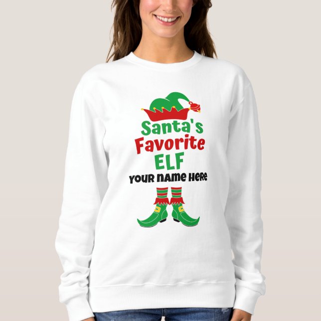 Sudadera Nombre personalizado del elfo favorito de Santa (Anverso)