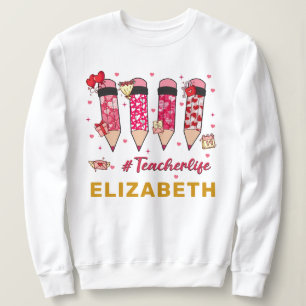 Sudadera Nombre personalizado del profesor Valentine Heart 