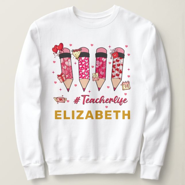 Sudadera Nombre personalizado del profesor Valentine Heart  (Anverso del diseño)