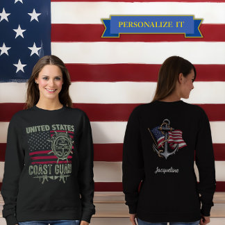 Sudadera Nombre personalizado Guardia Costera Mujer Negro