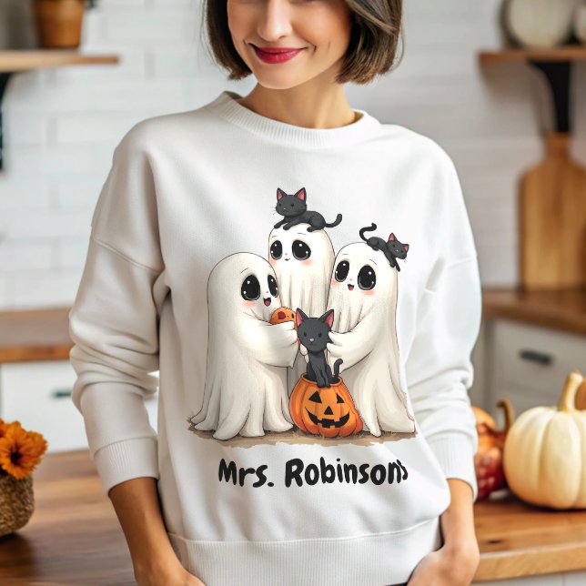 Sudadera Nombre personalizado Halloween Ghost Cats (Subido por el creador)