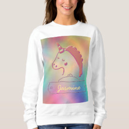 Sudadera Nombre personalizado holográfico de unicornio 3D