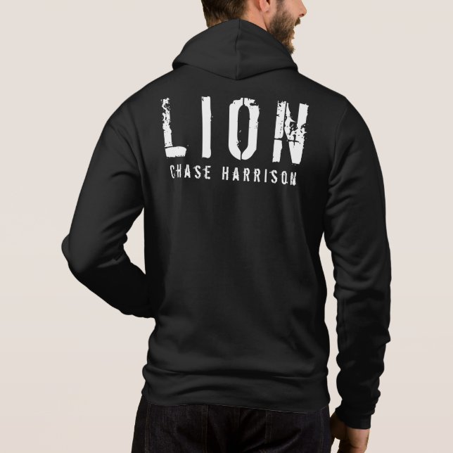 Sudadera Nombre personalizado León Zip blanco y negro (Reverso)