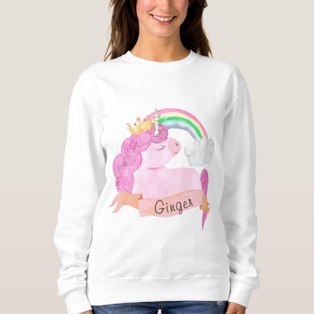 Sudadera Nombre personalizado 🌈 Rainbow Unicorn    (Anverso)