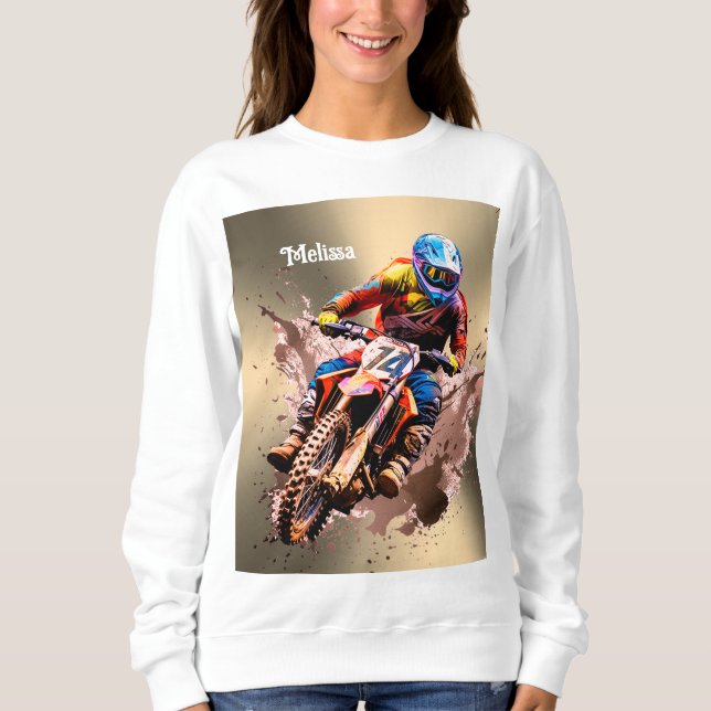 Sudadera Nombre personalizado Rompecabezas de Motocross (Anverso)