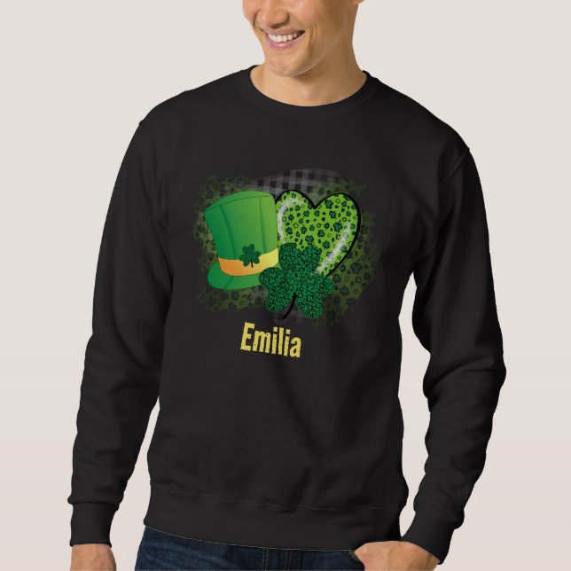 Sudadera Nombre personalizado St Patricks Day Shamrock Clov (Anverso)