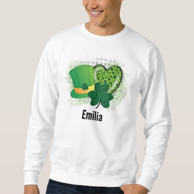 Sudadera Nombre personalizado St Patricks Day Shamrock Clov (Anverso)