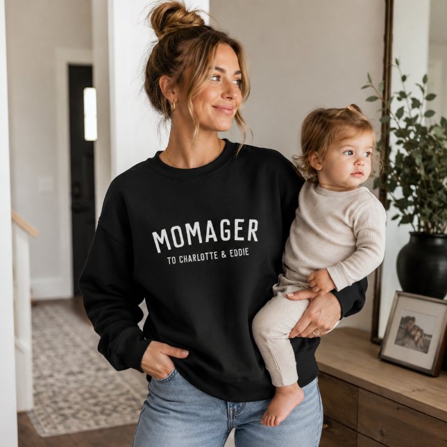 Sudadera | Nombres de Niños de Mamáger Regalo de M (Personalized Momager sweatshirt with kids names for proud moms, teams, and everyday wear.)