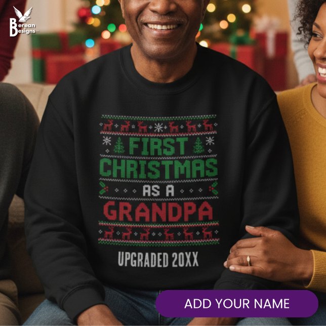 Sudadera Nordic Knit Style FIRST CHRISTMAS AS GRANDPA (FIRST GRANDPA CHRISTMAS Ugly Christmas Jumper with custom name. Ideal festive gift for a new gramps)