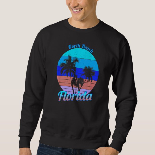 Sudadera North Beach Florida Retro Tropical Palm Trees Vaca (Anverso)