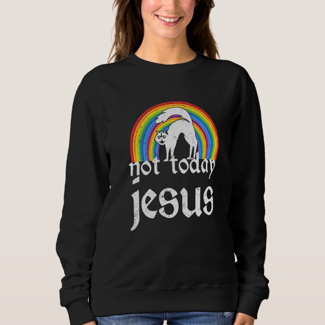 Sudadera Not Jesus Today Rainbow Satanic Cat Goth Concert (Anverso)