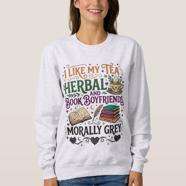 Sudadera Novio de Libro Gris Moralmente Romance Oscuro Vint (Anverso)