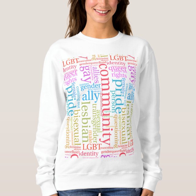 Sudadera nube de palabras de la comunidad arcoíris LGBTQ+ d (Anverso)