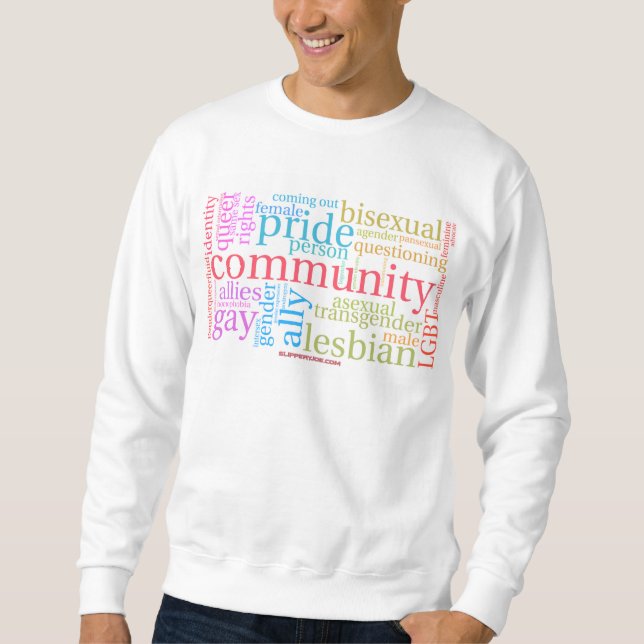 Sudadera nube de palabras de la comunidad arcoíris LGBTQ+ d (Anverso)