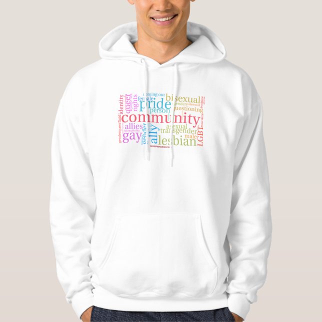 Sudadera nube de palabras de la comunidad LGBTQ+ arcoíris d (Anverso)