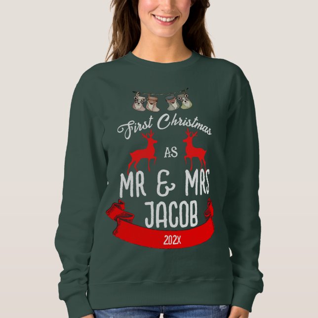 Sudadera Nuestra primera Navidad como Sr. y Sra. Newlyw (Anverso)