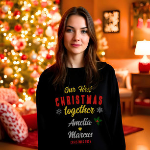 Sudadera Nuestra primera Navidad juntos, copos de nieve neg