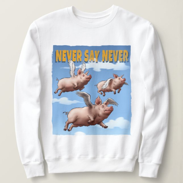 Sudadera Nunca digas nunca - Ilustracion de cerdos voladore (Anverso del diseño)