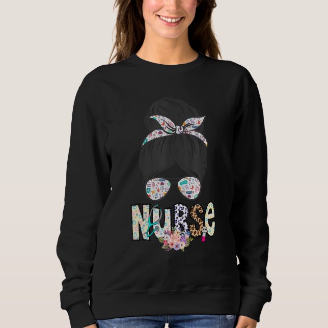 Sudadera Nurse Life Healthcare Leopard  Nurse Life Messy Bu (Anverso)