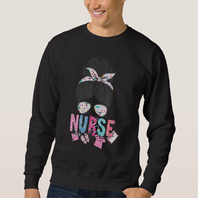 Sudadera Nurse Life Healthcare Leopard Nurse Life Messy Bun (Anverso)